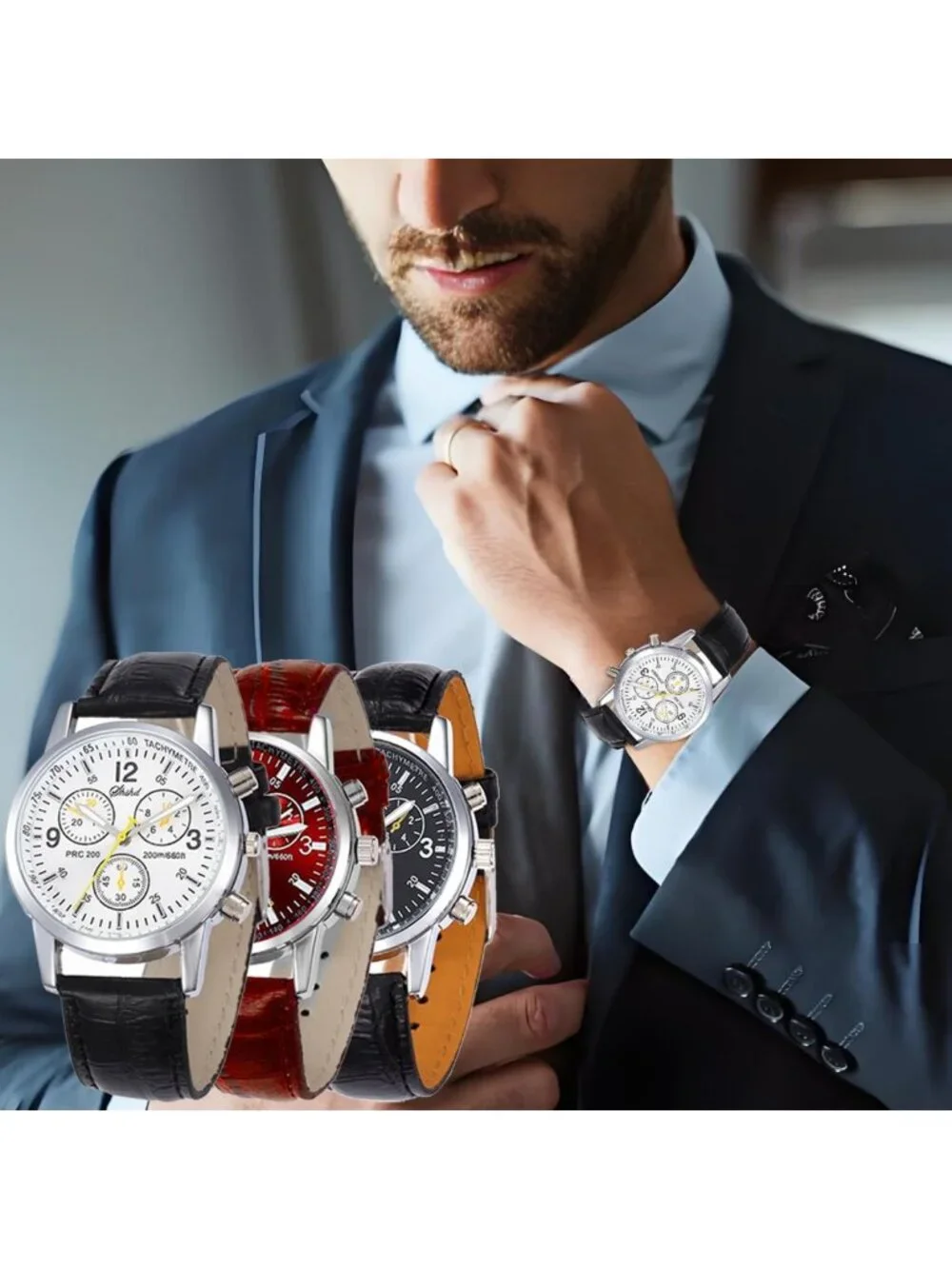 12 Pack Men's Leather Quartz Watches - Classic Business & Casual Styles, Sports